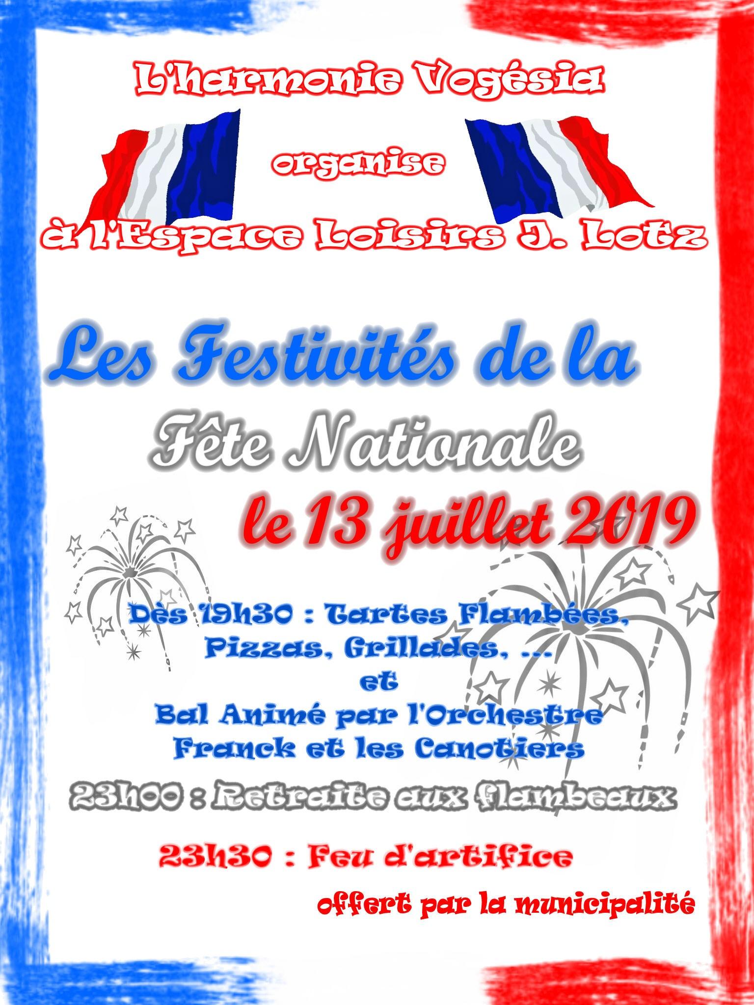 You are currently viewing FESTIVITÉS DE LA FÊTE NATIONALE – 13 JUILLET 2019