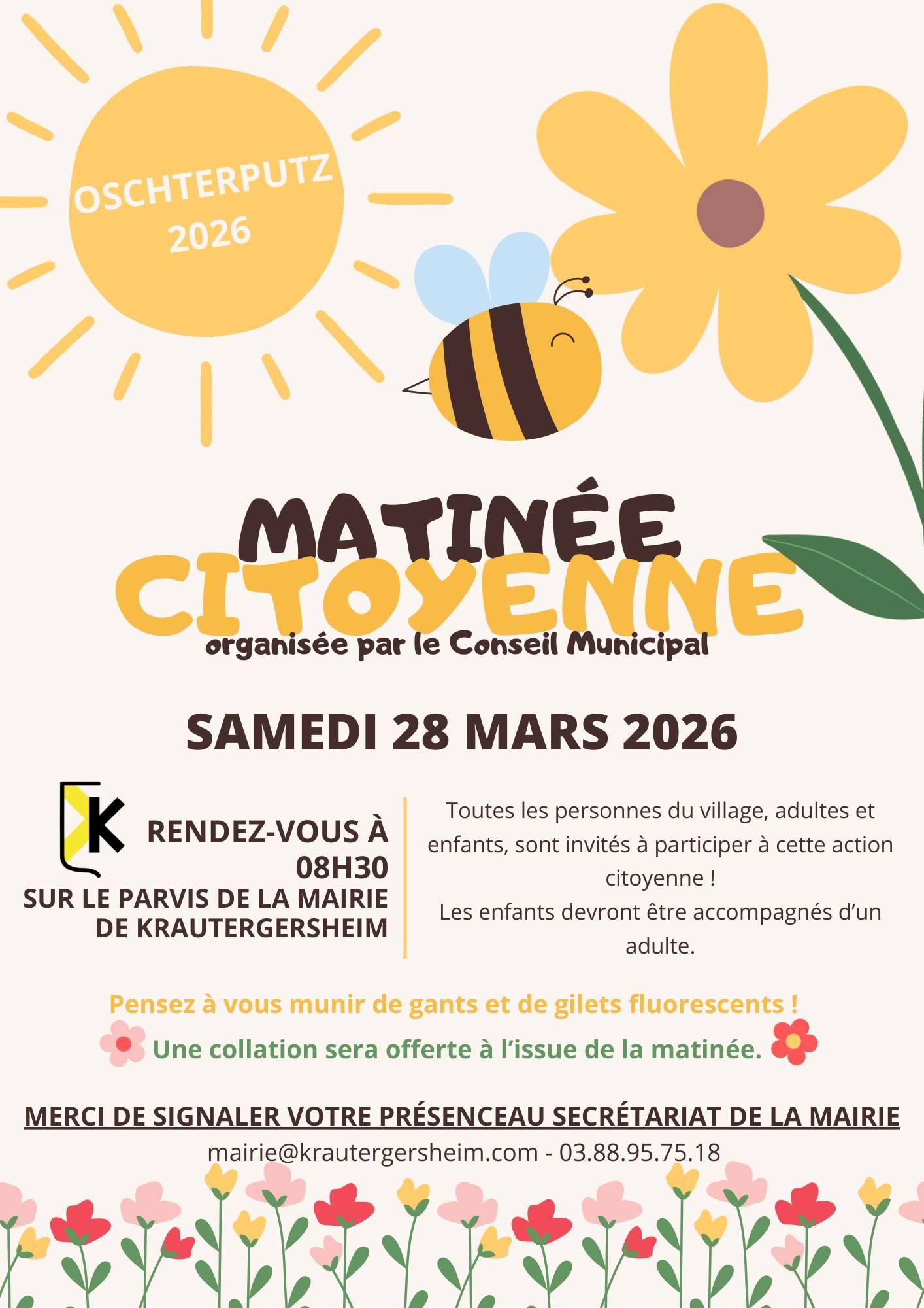 Lire la suite à propos de l’article Matinée citoyenne 2026 – 28 mars 2026